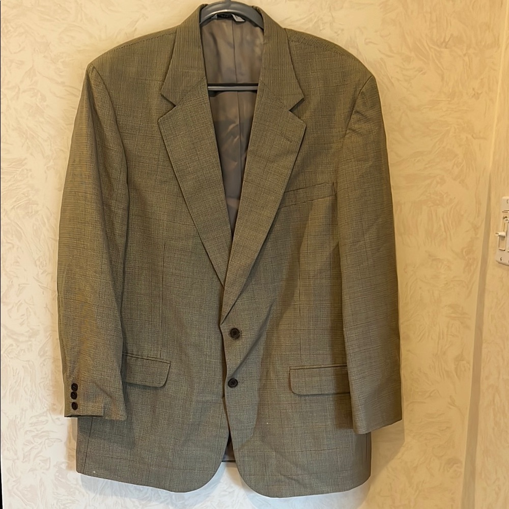 AKA Eddie Bauer Men’s Taupe Gray Wool Houndstooth Blazer Size 46 Tall